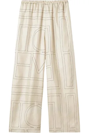 Totême Broeken, Dames, , L, Zijden Monogram PJ Broek Ivoor