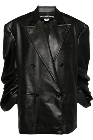 JUNYA WATANABE Jassen, Heren, Zwart, L, Zwarte Oversized Nep Leren Jas