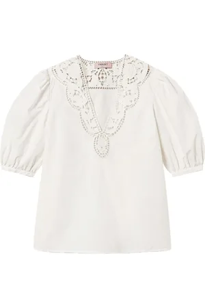 Twin-Set Blouses & Shirts, Dames, Wit, XS, Witte V-hals Pofmouw Shirt