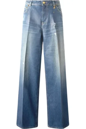 Roberto Cavalli Jeans, Dames, Blauw, S, Denim, Snake Monogram Wide Leg Denim Jeans