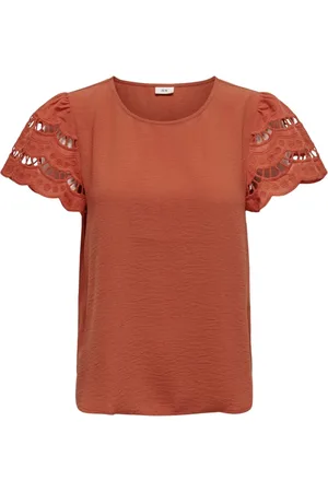 JACQUELINE DE YONG Tops, Dames, Oranje, M, Polyester, Kanten Top T-Shirt