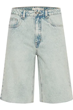Gestuz Korte broeken, Dames, Blauw, W24, Denim, Denim Shorts met Wijde Pijpen en Hoge Taille