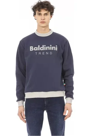 BALDININI Sweatshirts & Hoodies, Heren, Blauw, M, Katoen, Blauwe Katoenen Heren Trui Trend