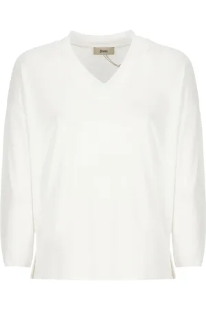 HERNO Truien, Dames, Wit, L, Katoen, Witte Katoenmix V-Hals Trui