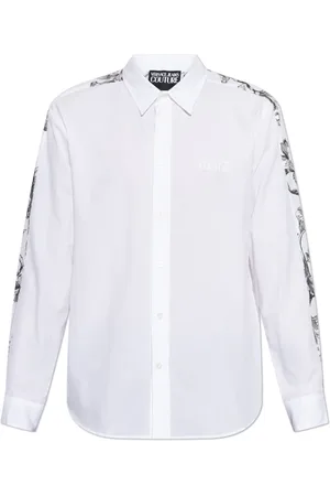 VERSACE Overhemden, Heren, Wit, L, Katoen, Shirt met barokprint