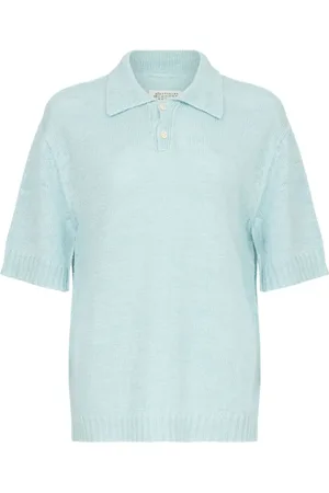 Maison Margiela Tops, Dames, Blauw, M, Gebreide Polo Shirt