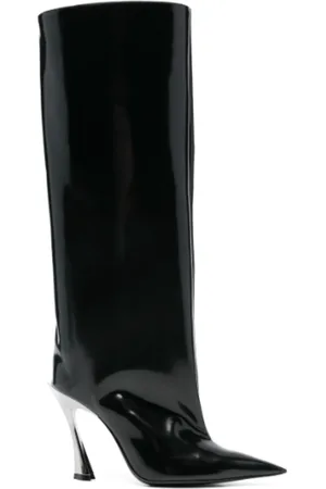 MUGLER Schoenen, Dames, Zwart, 37 EU, Leer, Zwarte kuitlaars met gunmetal hak