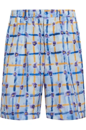 Marni Korte broeken, Heren, Veelkleurig, XL, Saraband Print Zijden Shorts met Trekkoord