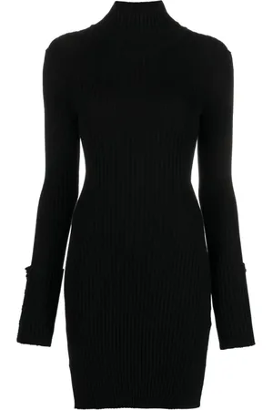 Paco rabanne Kleedjes, Dames, Zwart, S, Wol, Elegante Zwarte Gebreide Jurk Vrouwen