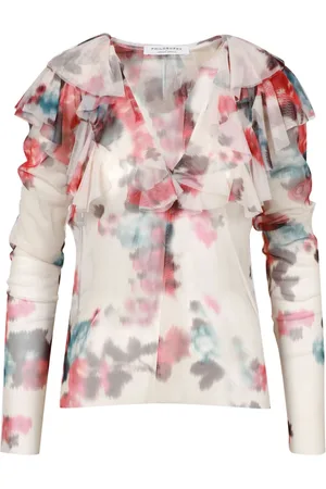 Serafini Blouses & Shirts, Dames, Veelkleurig, M, Tule, Bloemenprint Tule Ruche Jurk