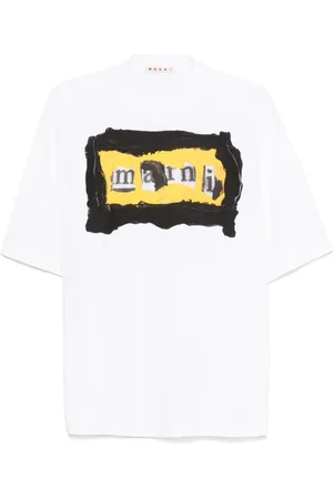 Marni Tops, Heren, Wit, L, Katoen, Grafische Print T-shirt Eigentijdse Stijl