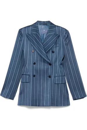 ERMANNO SCERVINO Jassen, Dames, Blauw, M, Blauw Gestreept Double-Breasted Blazer