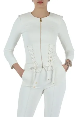 Elisabetta Franchi Jassen, Dames, Wit, S, Polyester, Elegante Blouse met Uniek Ontwerp