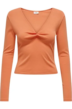 JACQUELINE DE YONG Tops, Dames, Oranje, M, Katoen, Geknoopte Lange Mouw Top