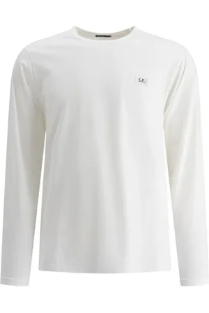 C.P. Company Tops, Heren, Wit, M, Katoen, Wit Katoen Logo Patch T-Shirt