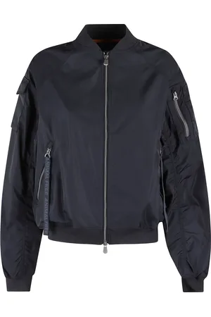 save the duck Jassen, Dames, Blauw, M, Polyester, Zwarte Gewatteerde Jas met Elastische Details