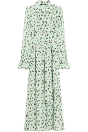 Max Mara Kleedjes, Dames, Groen, 2Xs, Groene Bloemen Zijden Jurk Retrostijl