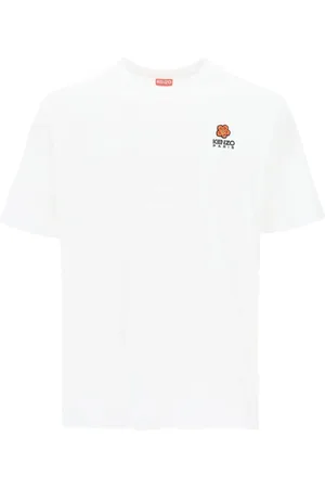 Kenzo Tops, Heren, Wit, 2Xl, Katoen, Katoenen T-shirt met Geborduurde Bokè Bloem Patch