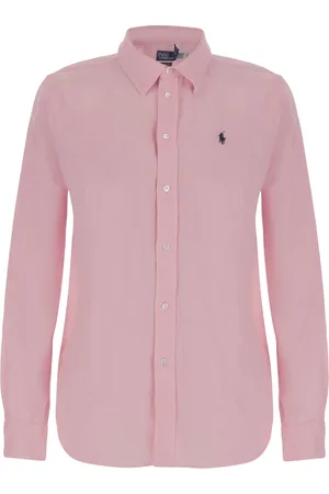 Ralph Lauren Blouses & Shirts, Dames, Roze, L, Linnen, Geborduurd Logo Linnen Shirt Roze