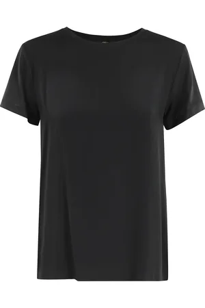 SEVENTY BY SERGIO TEGON Tops, Dames, Zwart, M, Katoen, Zijde Blend Crepe T-shirt