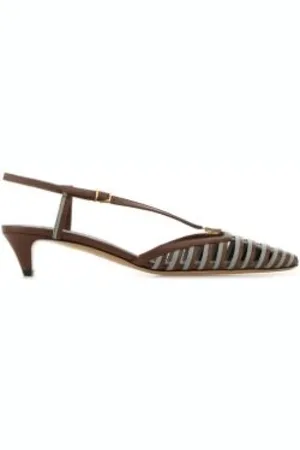 Fendi Schoenen, Dames, Bruin, 36 EU, Stijlvolle FFold Slingback Pumps