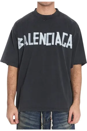 Balenciaga Tops, Heren, Zwart, XL, Zwarte Gewassen Logo T-shirt