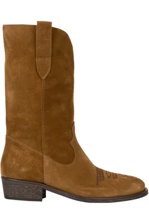 Via Roma Schoenen, Dames, Bruin, 40 EU, Suède, Suède Texaanse laarzen met decoratieve stiksels