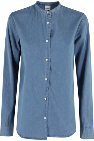 Aspesi Blouses & Shirts, Dames, Blauw, S, Denim, Denim shirt met opstaande kraag