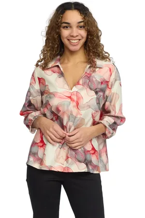 2-Biz Blouses & Shirts, Dames, Grijs, 2Xl, Nylon, Elegante Blouse met Abstracte Print