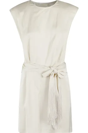 Isabelle Blanche Kleedjes, Dames, Wit, S, Crepe Viscose Jurk met Franje Riem