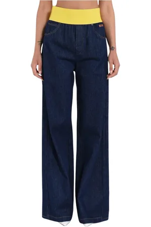 Msgm Jeans, Dames, Blauw, S, Denim, Wijde Pijp Elastische Taille Denim Jeans