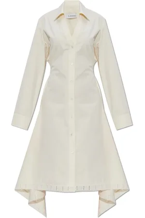 Lanvin Kleedjes, Dames, Wit, S, Katoen, Jurk met trekkoord taille