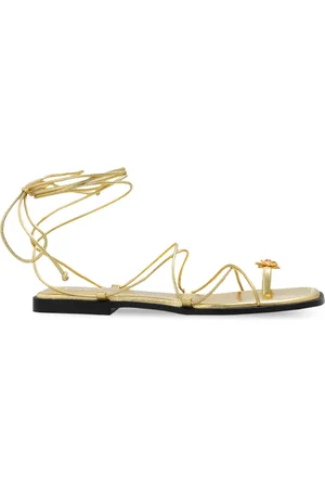 NODALETO Schoenen, Dames, Geel, 41 EU, Leer, Sandalen met decoratieve applicatie