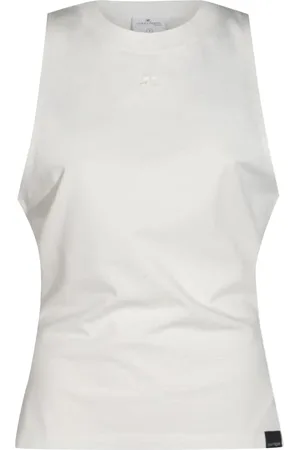 Courrèges Tops, Dames, Wit, M, Katoen, Zwarte Tanktop Dames Shirt