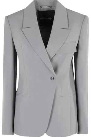 Herskind Jassen, Dames, Grijs, XS, Polyester, Grijze Oprah Blazer met Asymmetrische Sluiting