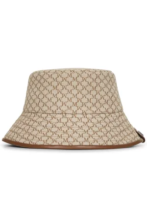 Max Mara Accessoires, Dames, Bruin, 58 CM, Katoen, Monogram Logo Leren Rand Canvas Hoed