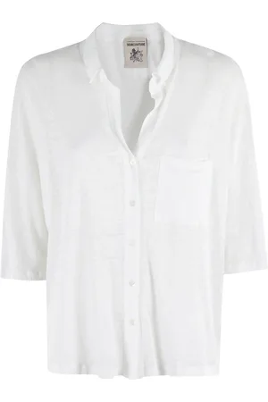 SEMICOUTURE Blouses & Shirts, Dames, Wit, S, Linnen, Wit Linnen Polo Shirt