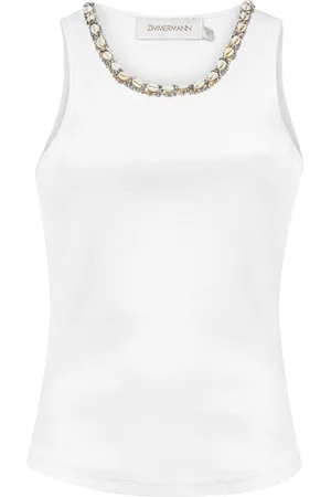ZIMMERMANN Tops, Dames, Wit, L, Katoen, Kristal Schelp Versierde Witte Top