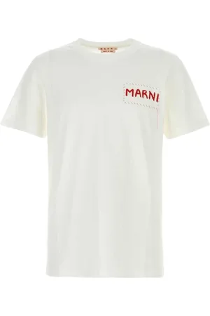 Marni Tops, Heren, Wit, L, Katoen, Klassiek Katoenen T-shirt voor Mannen
