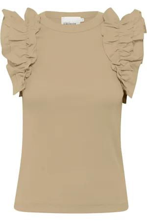 Karen by Simonsen Tops, Dames, , XL, Katoen, Ruffle Sleeve Tank Top Chinchilla