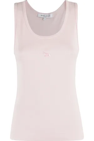 Maison Kitsuné Tops, Dames, Roze, S, Katoen, Roze Geribbelde Tanktop Baby Fox