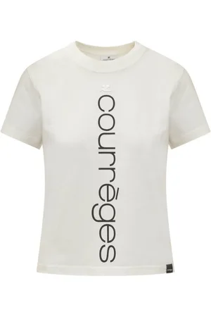 Courrèges Tops, Dames, Wit, L, Katoen, Klassiek Katoenen T-shirt voor Vrouwen