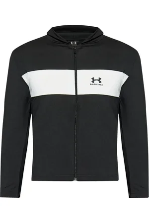 Balenciaga Sweatshirts & Hoodies, Heren, Zwart, M, Zwarte Zip Hoodie met Witte Band en UA Logo