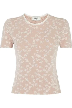 Fendi Tops, Dames, Roze, M, Jacquard T-shirt met stijlvol ontwerp