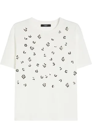 Max Mara Tops, Dames, Wit, M, Katoen, Grafische Print Katoenen T-shirt