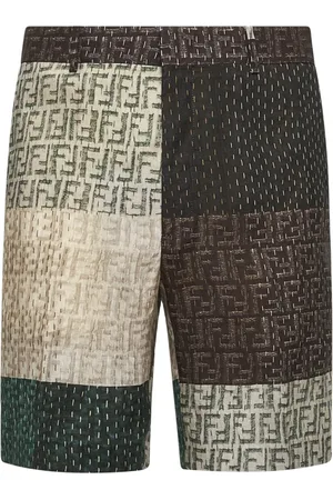 Fendi Korte broeken, Heren, Veelkleurig, L, Linnen, Linnen Patchwork Shorts
