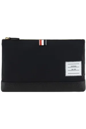 Thom Browne Tassen, Heren, Zwart, ONE Size, Iconische Logo Pouch Tas