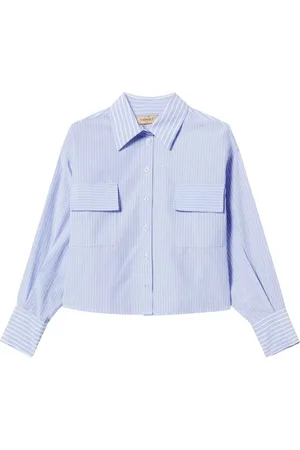 Twin-Set Overhemden, Dames, Blauw, S, Blauwe Shirt met Voorknoopsluiting