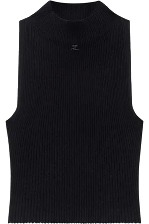 Courrèges Truien, Dames, Zwart, L, Hoge Hals Zwarte Top