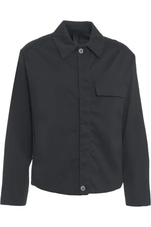 TRANSIT Jassen, Heren, Zwart, L, Linnen, Zwart Linnen Blend Overhemd Jas